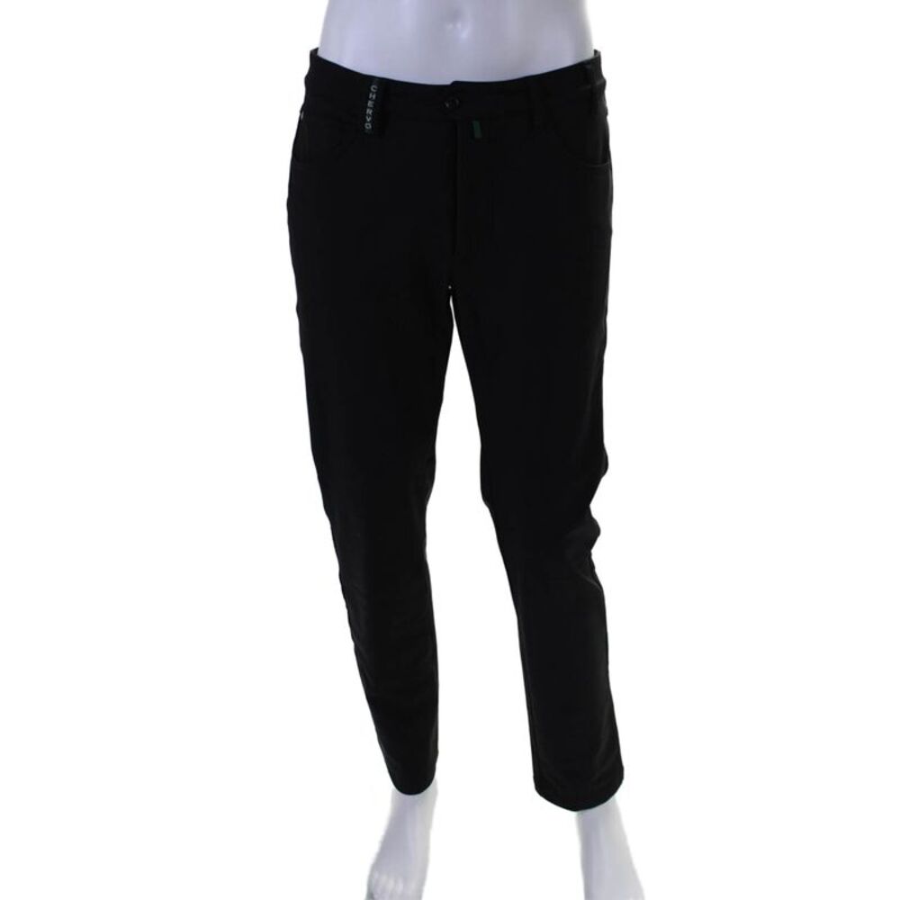 Chervo Mens Buttoned Flat Front Slip-On Straight Dress Pants Black Size EUR 32